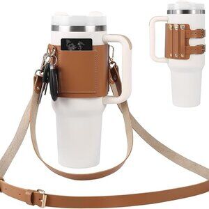 Water leather bottle holder with strap